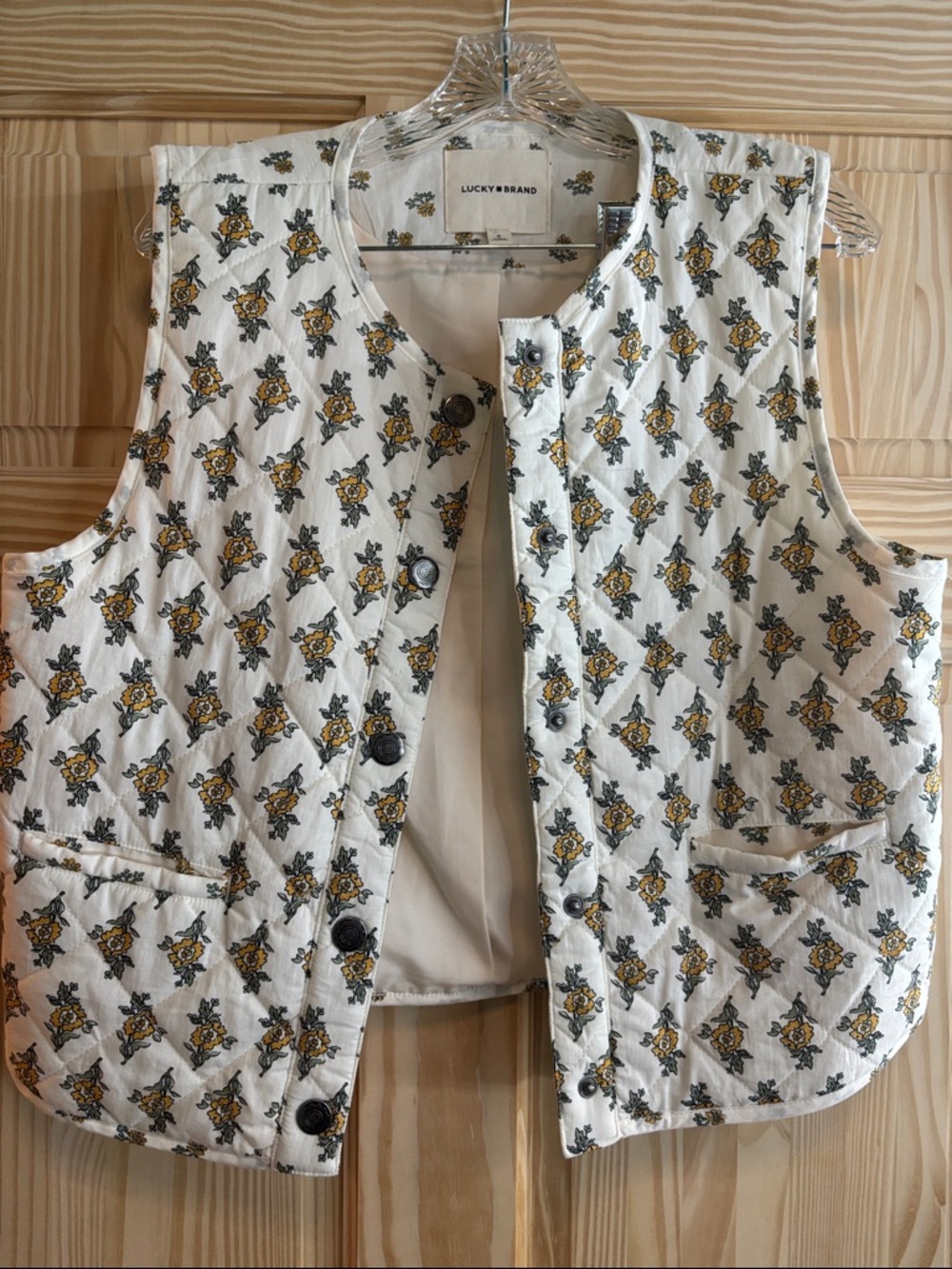 White Quilted Vest with Floral Print